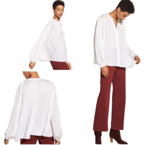 Vince Chevron Pleated Blouse Optic White - Picture 2 of 12